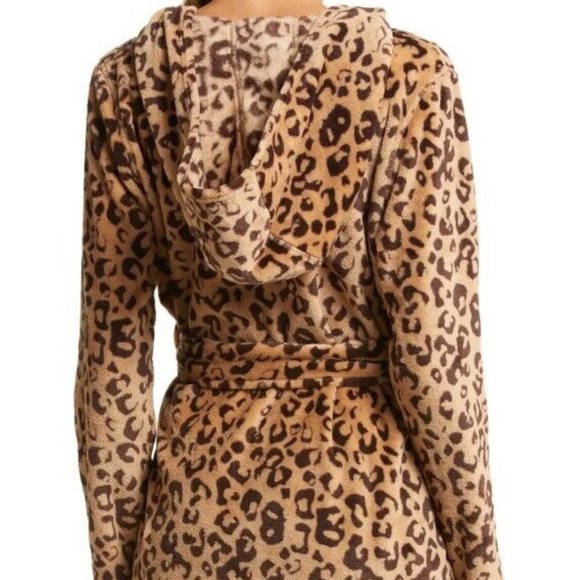 NWT UGG WOMEN'S‎ MIRANDA PLUSH HOODED BATH ROBE LEOPARD BLACK BROWN - Picture 4 of 8